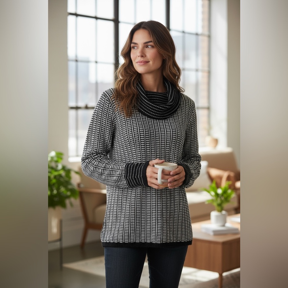 Calvin Klein Black and White Knit Pattern Top